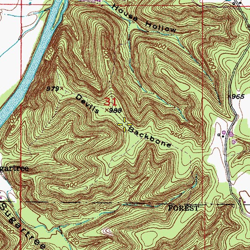 Topographic Map of Devils Backbone, MO