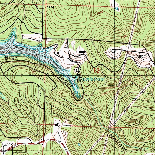 Topographic Map of Devils Pool, MO