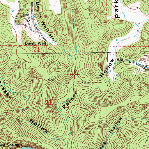 Topographic Map of Devils Well Hollow, MO