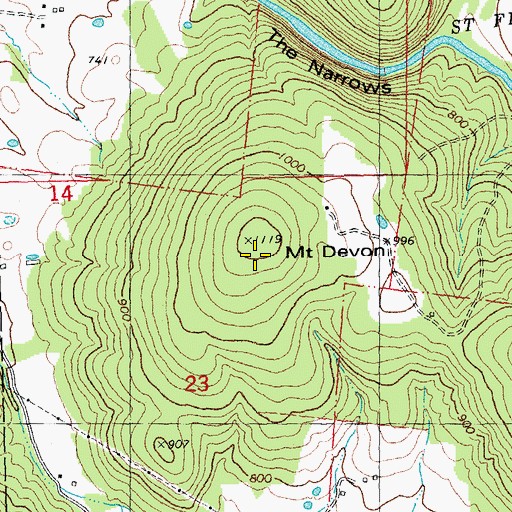 Topographic Map of Mount Devon, MO