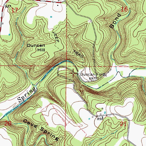 Topographic Map of Duncan Ford, MO