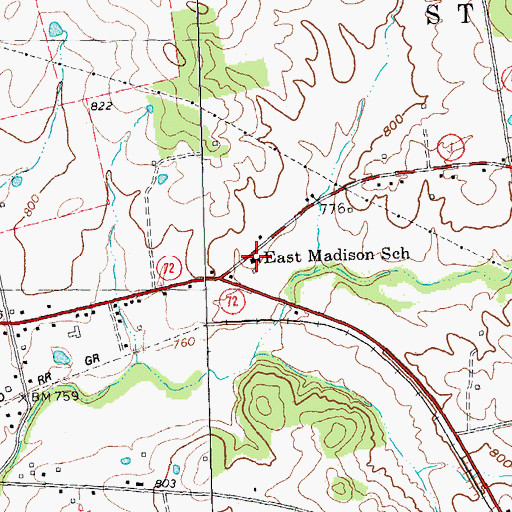 Topographic Map of East Madison School, MO