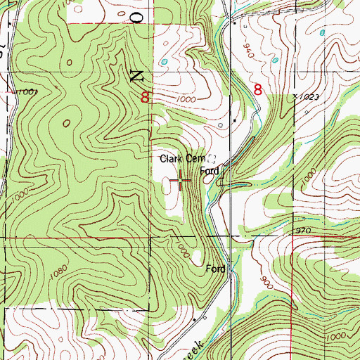 Topographic Map of East Prong Little Creek, MO