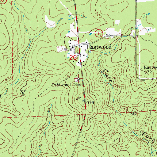 Topographic Map of Eastwood Cemetery, MO