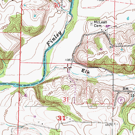 Topographic Map of Elk Valley, MO