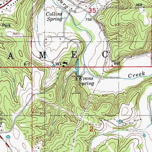 Topographic Map of Evans Spring, MO