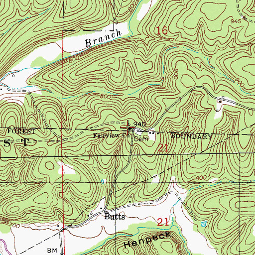 Topographic Map of Fairview Church, MO