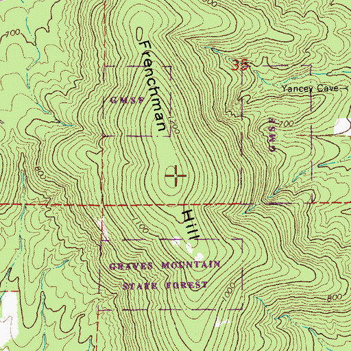 Topographic Map of Frenchman Hill, MO
