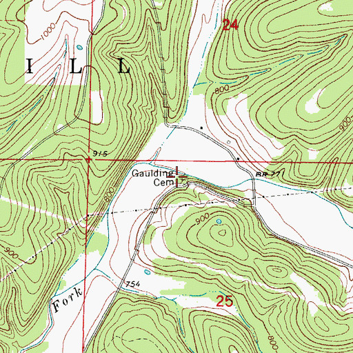 Topographic Map of Gaulding Cemetery, MO