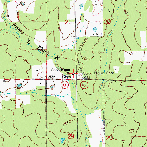 Topographic Map of Good Hope Church, MO