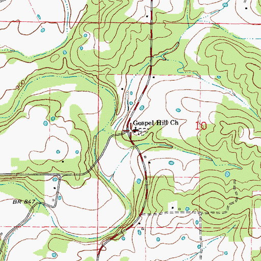 Topographic Map of Gospel Hill Church, MO