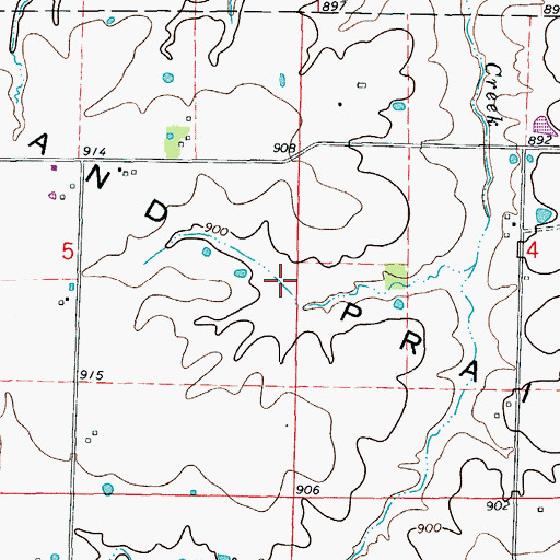 Topographic Map of Grand Prairie, MO