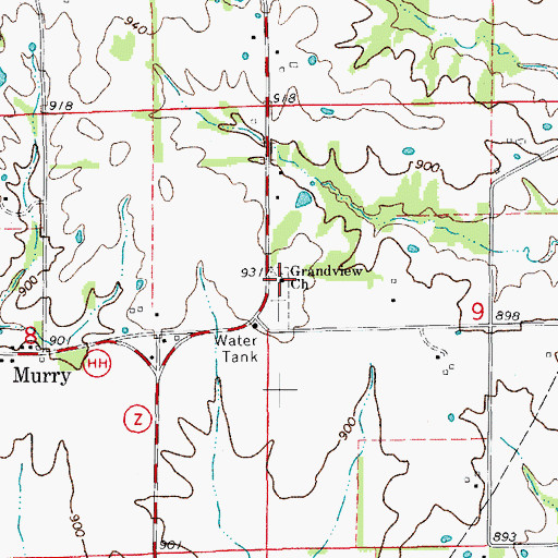 Topographic Map of Grandview Church, MO