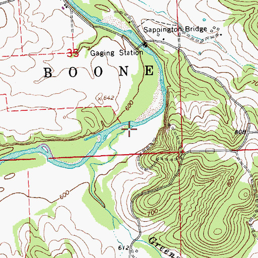 Topographic Map of Greens Creek, MO