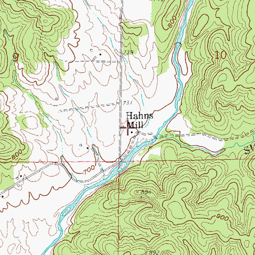 Topographic Map of Hahns Mill, MO