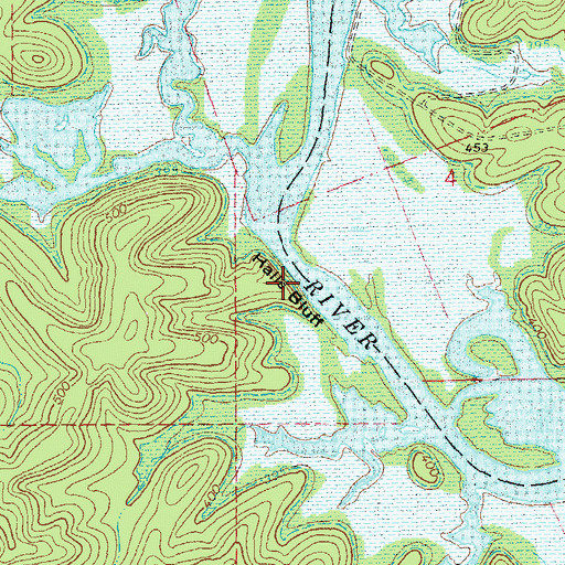 Topographic Map of Halls Bluff, MO