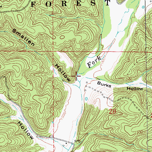 Topographic Map of Hodge Creek, MO
