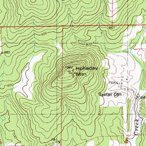 Topographic Map of Holladay Mountain, MO
