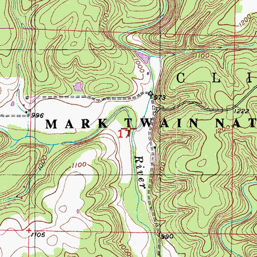 Topographic Map of Hungry Creek, MO