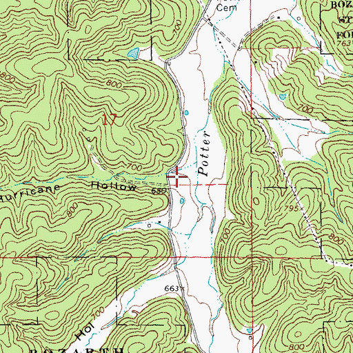 Topographic Map of Hurricane Hollow, MO
