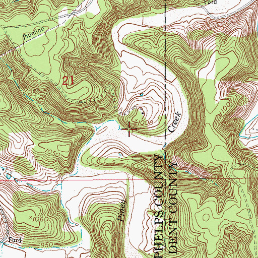 Topographic Map of Jackson Branch, MO