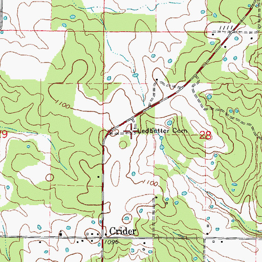 Topographic Map of Ledbetter Cemetery, MO