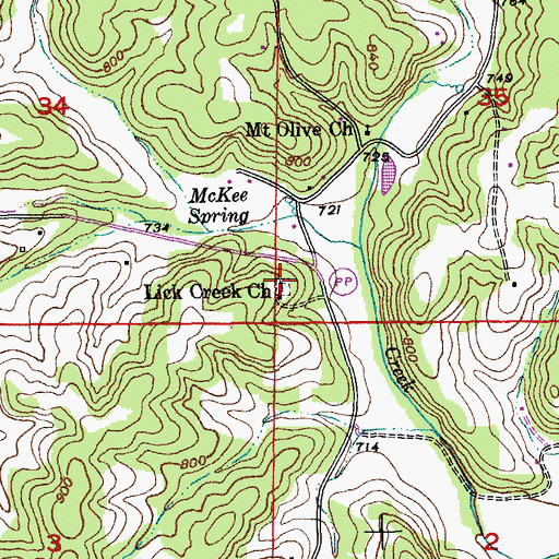 Topographic Map of Lick Creek Church, MO