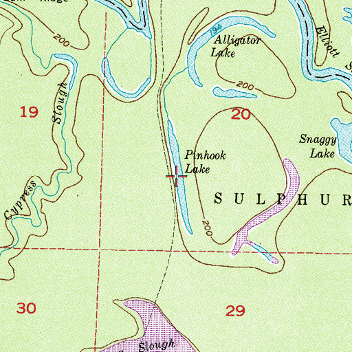 Topographic Map of Pinhook Lake, AR