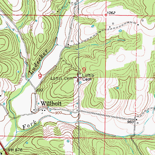 Topographic Map of Loftis Cemetery, MO