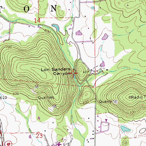 Topographic Map of Lon Sanders Canyon, MO