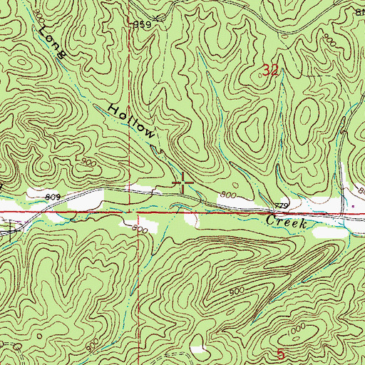 Topographic Map of Long Hollow, MO