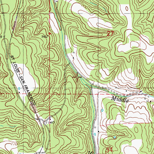 Topographic Map of Middle Fork Shoal Creek, MO