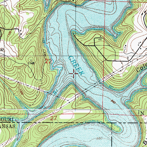 Topographic Map of Mills Branch, MO