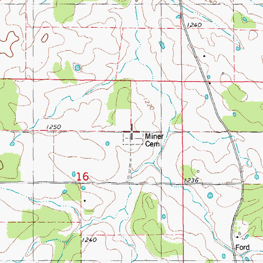 Topographic Map of Miner Cemetery, MO