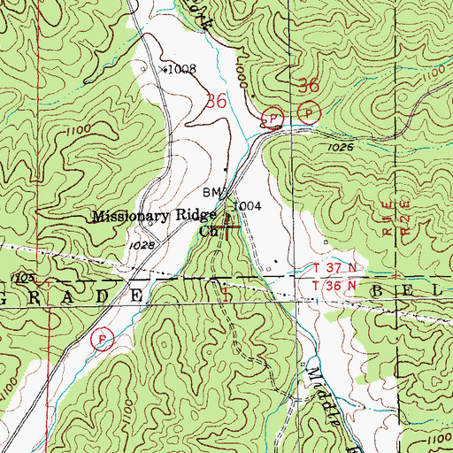 Topographic Map of Missionary Ridge Church, MO