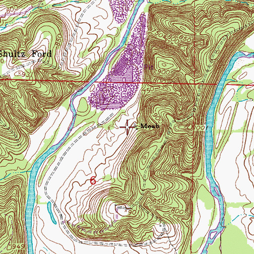 Topographic Map of Moab, MO
