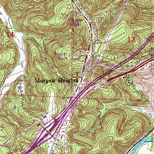 Topographic Map of Morgan Heights, MO