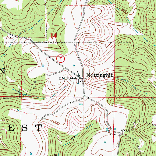 Topographic Map of Nottinghill, MO