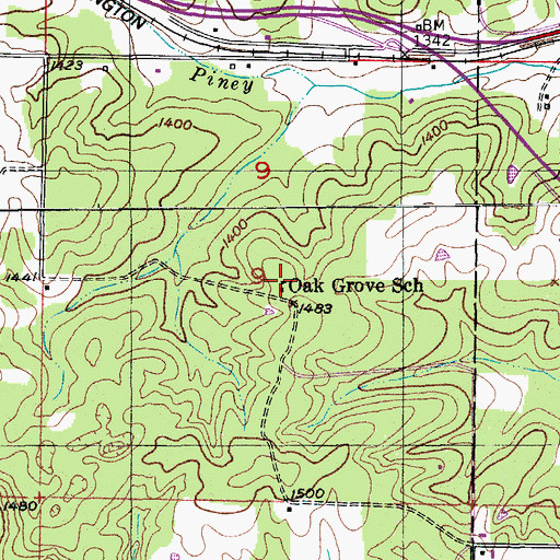 Topographic Map of Oak Grove School, MO