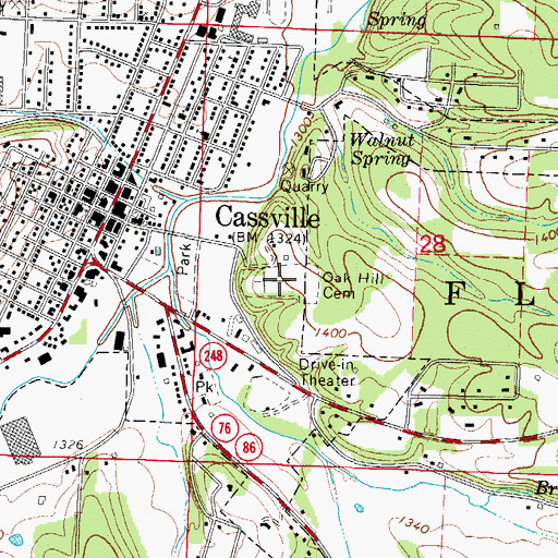 Topographic Map of Oak Hill Cemetery, MO