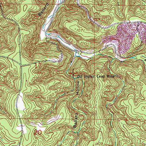 Topographic Map of Old Indian Lead Mine, MO