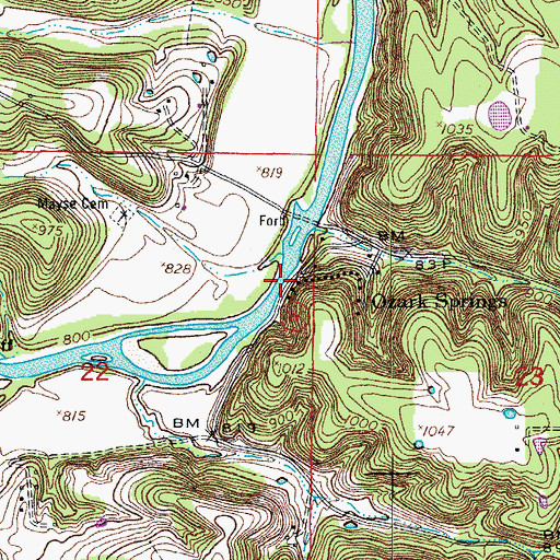 Topographic Map of Ozark Springs, MO