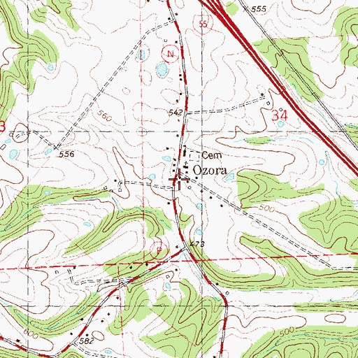 Topographic Map of Ozora, MO