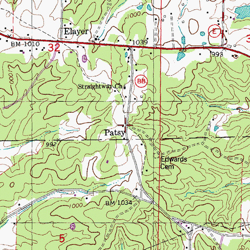 Topographic Map of Patsy, MO