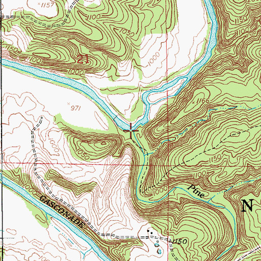 Topographic Map of Pine Creek, MO