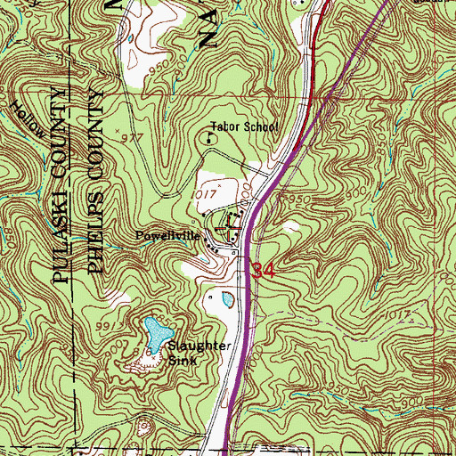Topographic Map of Powellville, MO