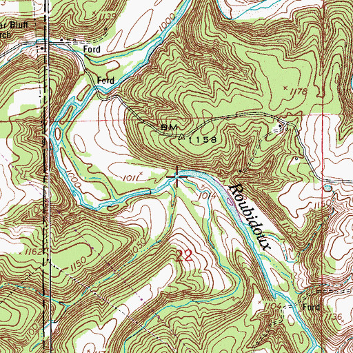 Topographic Map of Prairie Creek, MO
