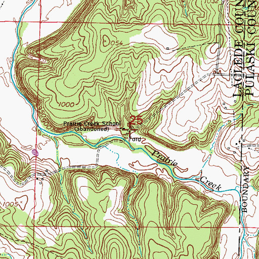 Topographic Map of Prairie Creek School, MO