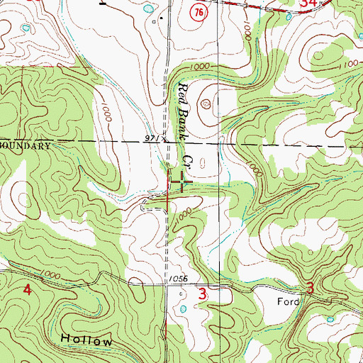 Topographic Map of Red Bank Creek, MO