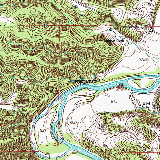 Topographic Map of Red Bluff, MO